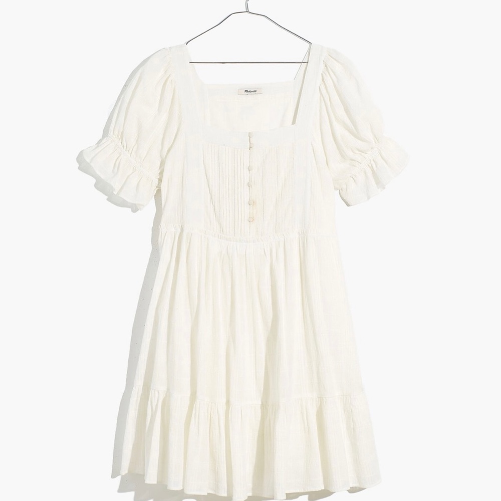 Puff-Sleeve Drawstring Mini Dress